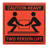 TWO PERSON LIFT Printed Label Black on Orange 99mm x 99mm  500 Labels Roll